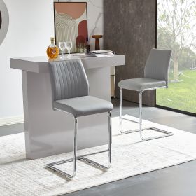 Light grey modern simple bar chair PU leather chrome metal pipe, restaurant, family bar chair set of 2