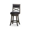 30" Bar Height X-Back Swivel Stool; Weathered Gray Finish Grey; Charcoal Fabric Seat