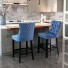 A&A Furniture; Contemporary Velvet Upholstered Barstools with Button Tufted Decoration and Wooden Legs; and Chrome Nailhead Trim; Leisure Style Bar Ch