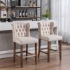 Counter Height Bar Stools; Upholstered 27&quot; Seat Height Barstools; Wingback Breakfast Chairs with Nailhead-Trim &amp; Tufted Back; Wood Legs; Set