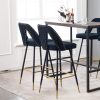 Contemporary Velvet Upholstered Connor 28" Bar Stool & Counter Stools with Nailheads and Gold Tipped Black Metal Legs,Set of 2 (Green)