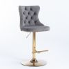 Golden Swivel Velvet Barstools Adjusatble Seat Height from 25-33 Inch; Modern Upholstered Bar Stools with Backs Comfortable Tufted for Home Pub and Ki