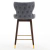 29.9&quot; Modern Leathaire Fabric bar chairs; Tufted Gold Nailhead Trim Gold Decoration Bar stools; Set of 2 (Stone Blue)