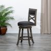 30" Bar Height X-Back Swivel Stool; Weathered Gray Finish Grey; Charcoal Fabric Seat