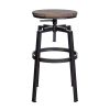 Set of 2 Swivel Adjustable Height Bar Stool - WALNUT & BLACK