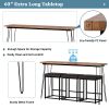 TOPMAX Updated 4 Pieces Counter Height Extra Long Dining Table Set with 3 PU Stools Bar Kitchen Table Set Console Table,Rustic Brown Table+Black Stool