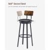 Oval Stool Swivel Bar Stool;  Tall Bar Stool With Backrest;  Industrial;  Thick Iron Frame Footrest;  29.5" High.