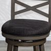 30" Bar Height X-Back Swivel Stool; Weathered Gray Finish Grey; Charcoal Fabric Seat