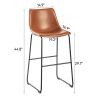 Set of 2 Wide Modern Faux Leather Counter Stool with Metal Legs For Dining Room