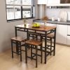 Bar table set 5PC Dinging table set with high stools;  structural strengthening;  industrial style