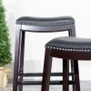 30" Bar Stool; Espresso Finish; Black Leather Seat