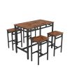 Bar table set 5PC Dinging table set with high stools;  structural strengthening;  industrial style