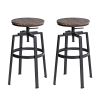 Set of 2 Swivel Adjustable Height Bar Stool - WALNUT & BLACK