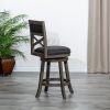 30" Bar Height X-Back Swivel Stool; Weathered Gray Finish Grey; Charcoal Fabric Seat