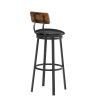 Oval Stool Swivel Bar Stool;  Tall Bar Stool With Backrest;  Industrial;  Thick Iron Frame Footrest;  29.5" High.