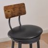 Oval Stool Swivel Bar Stool;  Tall Bar Stool With Backrest;  Industrial;  Thick Iron Frame Footrest;  29.5" High.