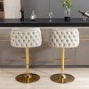 Swivel Barstools Adjusatble Seat Height; Modern PU Upholstered Bar Stools with the whole Back Tufted; for Home Pub and Kitchen Island(Beige; Set of 2)