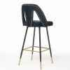 Contemporary Velvet Upholstered Connor 28" Bar Stool & Counter Stools with Nailheads and Gold Tipped Black Metal Legs,Set of 2 (Green)