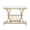 Golden Bar Cart with Wine Rack Tempered Glass Metal Frame Wine Storage