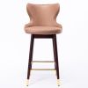 29.9&quot; Modern Leathaire Fabric bar chairs; Tufted Gold Nailhead Trim Gold Decoration Bar stools; Set of 2 (Khaki)