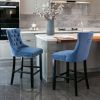 A&A Furniture; Contemporary Velvet Upholstered Barstools with Button Tufted Decoration and Wooden Legs; and Chrome Nailhead Trim; Leisure Style Bar Ch