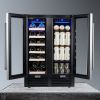 Wine Cooler Refrigerator - Dual Zone Built-in or Freestanding Fridge with Stainless Steel Tempered Glass Door and Temperature Memory Function