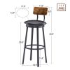 Oval Stool Swivel Bar Stool;  Tall Bar Stool With Backrest;  Industrial;  Thick Iron Frame Footrest;  29.5" High.