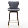 29.9&quot; Modern Leathaire Fabric bar chairs; Tufted Gold Nailhead Trim Gold Decoration Bar stools; Set of 2 (Stone Blue)