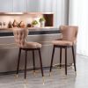 29.9&quot; Modern Leathaire Fabric bar chairs; Tufted Gold Nailhead Trim Gold Decoration Bar stools; Set of 2 (Khaki)