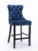 A&A Furniture; Contemporary Velvet Upholstered Barstools with Button Tufted Decoration and Wooden Legs; and Chrome Nailhead Trim; Leisure Style Bar Ch