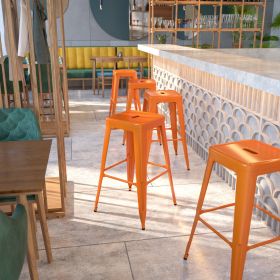 Commercial Grade 30 Inch High Backless Metal Indoor-Outdoor Bar Stool with Square Seat (Color: Orange)