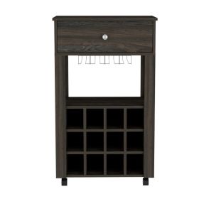 Ace Bar Cart; Twelve Built-in Wine Rack; Four Legs; One Open Shelf (Color: Carbon Espresso)