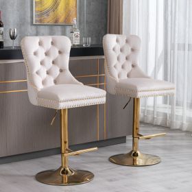 A&A Furniture,Thick Golden Swivel Velvet Barstools Adjusatble Seat Height from 25-33 Inch, Modern Upholstered Bar Stools with Backs Comfortable Tufted (Color: as Pic)