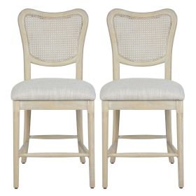 Farmhouse Dining Room Accent Chairs French Distressed Bedroom Barstools with Round Rattan Back Elegant Kitchen Chairs Side Chair; Set of 2 ; Rattan Ba (Color: as Pic)