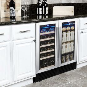 SOTOLA 24'' Wine Cooler Refrigerator - Dual Zone Built-in or Freestanding Fridge with Stainless Steel Tempered Glass Door and Temperature Memory Funct (Color: as Pic)