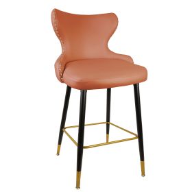 Set of 2 Bar Height Barstools with Backs Modern Dining Bar Chairs with Wood Legs Modern Counter Stools for Kitchen Island Bistro (Color: Orange)