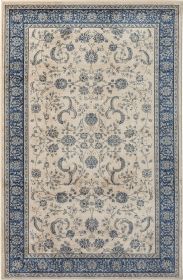 Stylish Classic Pattern Design Traditional Floral Filigree Bordered Area Rug (Color: Beige|Ivory|Blue, size: 3' X 5')