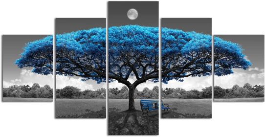 Canvas Wall Art for Living Room Decor-Blue Tree Wall Paintings-Nature Wall Art-Landscape Picture Framed Artwork for Bedroom Home Decoration-5 Panels (Color: Blue, size: 12x16inx2pcs 12x24inx2pcs 12x32inx1pcs)