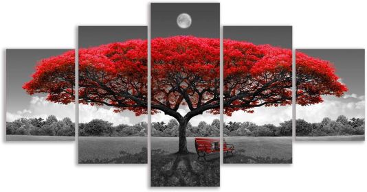 Canvas Wall Art for Living Room Decor-Blue Tree Wall Paintings-Nature Wall Art-Landscape Picture Framed Artwork for Bedroom Home Decoration-5 Panels (Color: Red, size: 12x16inx2pcs 12x24inx2pcs 12x32inx1pcs)