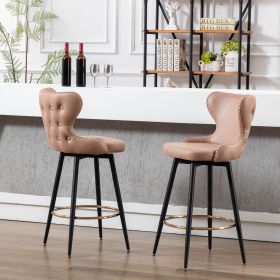 29&quot; Modern Leathaire Fabric bar chairs; 180&deg; Swivel Bar Stool Chair for Kitchen; Tufted Gold Nailhead Trim Gold Decoration Bar Stools with Me (Color: as Pic)