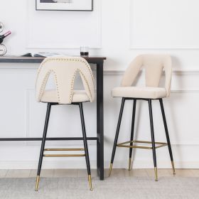 Akoya Collection Modern | Contemporary Velvet Upholstered Connor 28&quot; Bar Stool &amp; Counter Stools with Nailheads and Gold Tipped Black Metal Le (Color: as Pic)