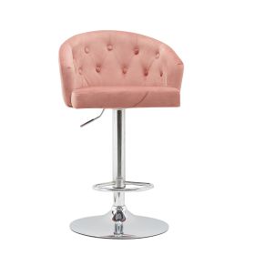 Velvet button bar stool with backrest and footrest, counter height bar chair (Color: Pink)