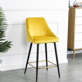 Luxury Modern Yellow Velvet Upholstered High Bar Stool Chair With Gold Legs(set of 2) (Color: Yellow)