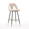 Akoya Collection Modern | Contemporary Velvet Upholstered Connor 28&quot; Bar Stool &amp; Counter Stools with Nailheads and Gold Tipped Black Metal Le