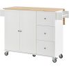 Rolling Mobile Kitchen Island with Solid Wood Top and Locking Wheels; 52.7 Inch Width; Storage Cabinet and Drop Leaf Breakfast Bar; Spice Rack; Towel