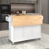 Rolling Mobile Kitchen Island with Solid Wood Top and Locking Wheels; 52.7 Inch Width; Storage Cabinet and Drop Leaf Breakfast Bar; Spice Rack; Towel