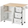 Rolling Mobile Kitchen Island with Solid Wood Top and Locking Wheels; 52.7 Inch Width; Storage Cabinet and Drop Leaf Breakfast Bar; Spice Rack; Towel