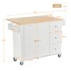 Rolling Mobile Kitchen Island with Solid Wood Top and Locking Wheels; 52.7 Inch Width; Storage Cabinet and Drop Leaf Breakfast Bar; Spice Rack; Towel