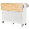 Rolling Mobile Kitchen Island with Solid Wood Top and Locking Wheels; 52.7 Inch Width; Storage Cabinet and Drop Leaf Breakfast Bar; Spice Rack; Towel