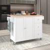 Rolling Mobile Kitchen Island with Solid Wood Top and Locking Wheels; 52.7 Inch Width; Storage Cabinet and Drop Leaf Breakfast Bar; Spice Rack; Towel